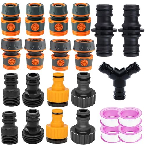 19 Pezzi Connettore per Rubinetto da Giardino FORMVERSITY, 1/2 Plastica Raccordo Attacco Rapido 3/4 Raccordo Doppio Tubo Irrigazione Giardino, 1/2 e 3/4 Connettore per Tubo Flessibile 2 In 1