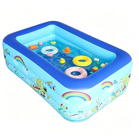 Piscina Gonfiabile Rettangolare Con Valvola Di Scarico, Piccola Piscina Gonfiabile Per Bambini Con Fondo Morbido, Materiale Rinforzato Di Alta Qualità, Piscine Estive Per Bambini