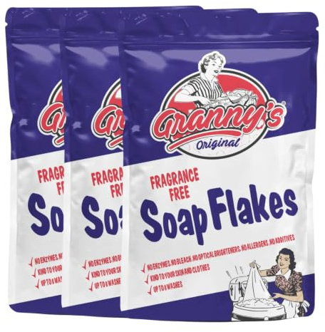 Granny's Original Soap Flakes 425g, 6, Frangance Free | Fragrance Free Natural Vegan Laundry Detergent for Wool Silk & Delicate Fabrics