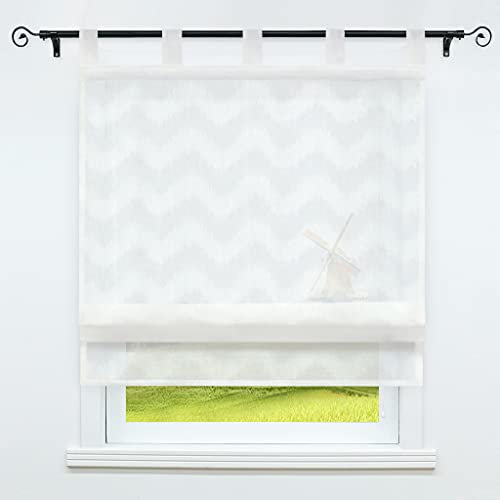 CORLIF Raffrollo mit Schlaufen halbtransparente Raffgardine Landhaus Küche Gardinen Leinen Schlaufenrollo Wohnzimmer Schals Welle-Raffrollos Mordern Weiß BxH 120x140cm 1 Stück