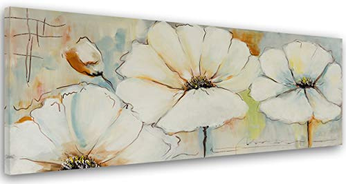 Feeby. Wandbild - 1 Teilig - 50x150 cm, Leinwand Bild Leinwandbilder Bilder Wandbilder Kunstdruck, NATUR, BLUMEN, WEIß