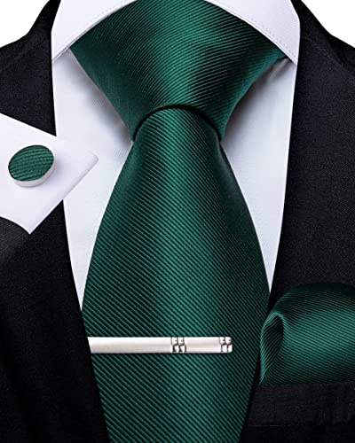 DiBanGu – Business-Krawatten-Set aus gewebter Seide, bestehend aus Herrenkrawatte, Einstecktuch, Manschettenknöpfen und Krawattennadel Gr. Einheitsgröße, grün