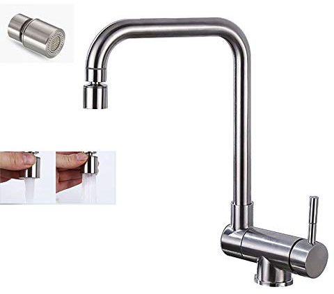 HomeLava Vorfenster Küchenarmatur 360° Drehbar mit 2 Strahlarten Unterfenster Wasserhahn Küche Spültischarmatur aus Edelstahl gebürstet Armatur zur Vorfenstermontage