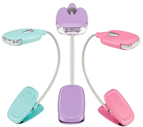 BIGMONAT Book Reading Light for Kids 3Pack,Battery(12pcs Included) Operated Small Reading Light in Bed,Clip on Reading Lamp with Brightness Dimmable Eye Protected,Flexible Bookmarks Light for Reading
