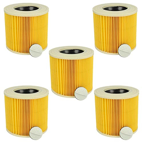 vhbw set da 5x filtro a pieghe piatte sostituisce Kärcher 2.863-303.0, 6.414-547.0 per aspiratore umido/secco - Cartuccia filtrante, giallo