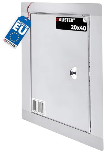 BAUSTER® 1 Stück Revisionstür 20x40 cm Edelstahl, mit Riegel, zum Abdecken des Gehäuses, Metall Silber, Löcher in der Wand, Inspektionstür, Inspektionklappe, Kontroltür