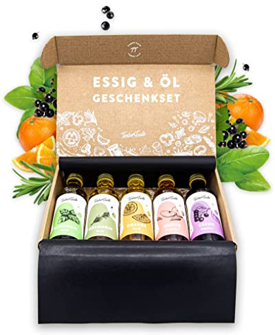 Timber Taste® Frucht Öl Geschenkset Frauen - 5 fruchtige Würzöle & Essige | 5x40 ml fruchtige Würzöle & Essigbalsam - veganes Probierset, Geschenk für Frauen, Schwester & Freundin zum Geburtstag