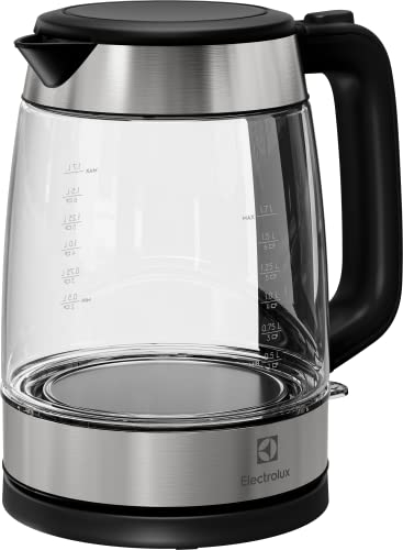 Electrolux Bollitore elettrico Create 4 E4GK1-4GB, design elegante in vetro e acciaio inossidabile, riscaldamento rapido, base girevole a 360°, brocca senza filo, filtro contro il calcare, 2200 W, 1,7