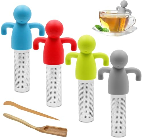JNWYH 4 Stücke Teesieb, Silikon Teefilter, Sturzsicher Teeei mit Teenadel und Gespleißter Teelöffel für Losen Tee, Rose, Kaffee, Gewürze(10.9 * 5.8 * 2cm)