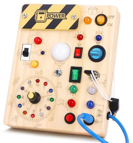 Hoarosall Busy Board Juguetes Montessori 1 años Tablero de Actividades Juguete Sensoriales de Madera con 10 interruptores y 23 Luces LED Educativo Motricidad Fina para Niños 1 2 3 Años, Niños y Niñas