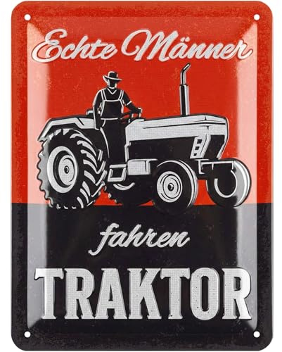 LANOLU Retro Blechschild ECHTE MÄNNER FAHREN TRAKTOR - lustiges Werkstatt-Schild für Männer - Metallschilder mit Sprüchen, KFZ Mechaniker Geschenk Vatertag, Deko vintage Metallschild 15x20cm