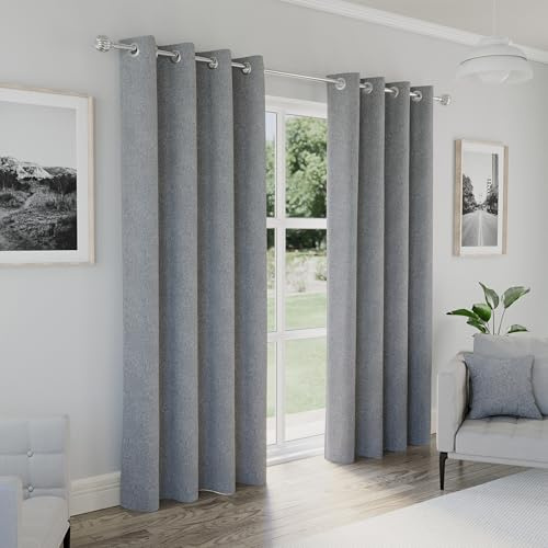 Enhanced Living Austin Blackout Eyelet Curtains Grey 90x90 Inch (229x229cm) | 100% Blackout Thermal Noise Reducing, for Living Room and Bedroom
