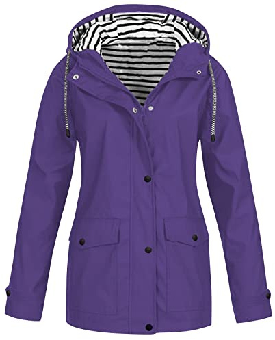 uxxnjfg Impermeable Femme Coupe Vent Parka de Pluie avec Capuche Outdoor Zippé Chaude Veste Sport de Travail Grande Taille Randonnée Manteau Mi Saison Adulte Jacket S-5XL