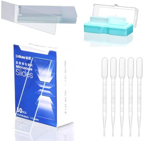MOLIMOLI 100 Vorgereinigte Objektträger Mikroskop & 200 Deckgläser Mikroskop mit 5 Tropfer, Labor Biologie Wissenschaft Studium Zubehör