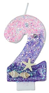 Weenwill Velas de Cumpleaños de Sirena para Tartas,Velas de Cumpleaño,Vela con Números del 2 con Purpurina Rosa y Púrpura,Adornos para Tartas con Lentejuelas 3D para Niñas,Fiestas de Cumpleaños