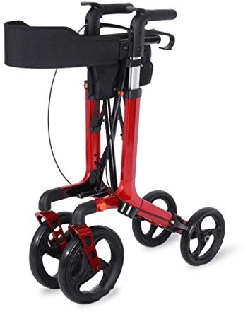 Faltbarer Rollator, All-Terrain-Faltrollator mit Federung, roter Rollator mit 4 Rädern und Korb, Einkaufswagen-Hauptkorbwagen, Gehwagen für ältere Menschen