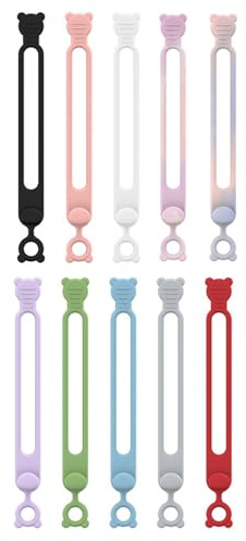 Bridas elásticas de silicona para cables, reutilizables, con cabeza de oso, para sujetar viajes, hogar, mesita de noche, coche, computadora diaria