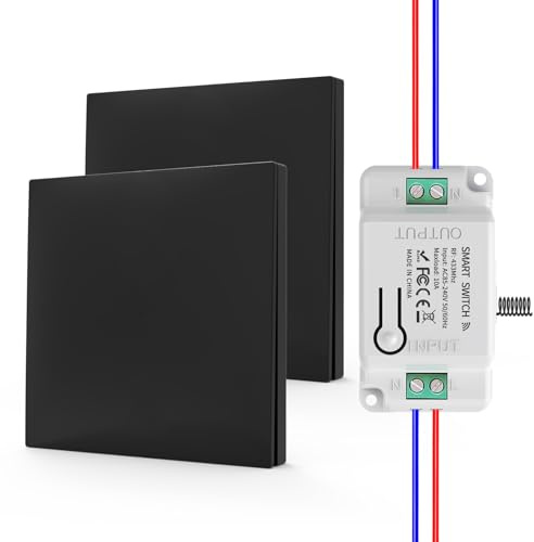 KADMOS Kit d'interrupteurs d'éclairage sans fil,Interrupteur sans fil auto-alimenté,Interrupteur sans fil sans pile, Interrupteurs à rebond automatique, aucun câblage requis(2x1 key 1receiver - noir)
