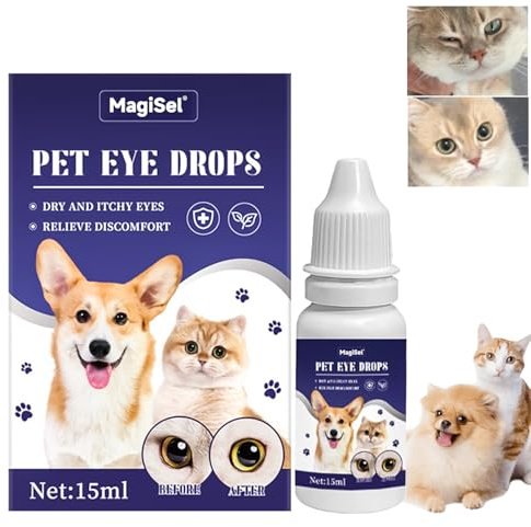 MagiSel Haustier Augentropfen, Augenreiniger für Haustiere, Augentropfen Für Hunde Und Katzen, Lindert Juckreiz Und Irritationen, Trockenheit, Tränenflecken, Entfernt Tränenstein (15ml)