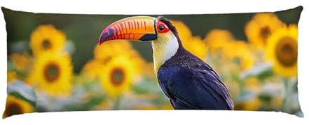 Cuscino Corpo Cuscino Gravidanza 90x30cm, Supporto Total Body Ergonomico, Copricuscini Allattamento e Maternità con Federa Velluto, per Schiena, Pancia e Gamb (Girasole uccello grande bocca) p-675