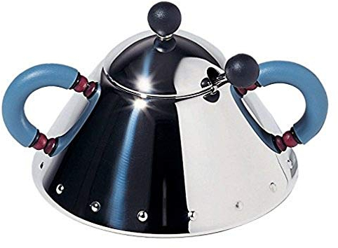 Alessi 9097 Zuccheriera con Cucchiaino in Acciaio Inossidabile 18/10 Lucido, Manici in PA, Azzurro e Pomolo in PA, Nero