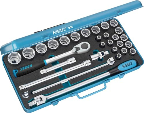 Hazet Steckschlüssel-Satz 905, 1/2 Zoll (12,5 mm) Vierkant, Länge 435 mm | 1/2 Zoll (12,5 mm) Vierkant hohl, Antrieb 1/2 Zoll (12,5 mm) Vierkant hohl, Abtrieb Außen-Tractionsprofil Sechskant, 7473 g