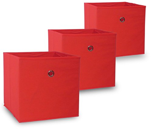 Vladon Set di 3 cubi Pieghevoli con Coperchio Aperto, Rosso (32 x 32 x 32 cm)