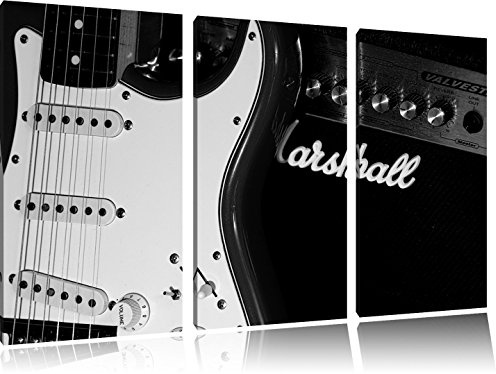 Pixxprint E-Gitarre mit Verstärker, Leinwandbild 3 Teilig, Gesamtmaß: 120x80cm, Wandbild, Dekoration, fertig gespannt, Kein Poster