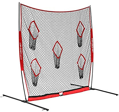 PowerNet Pro Frame Fußballnetz, tragbares Fußball-Trainingsgerät, 8 x 8 FT Kick- und Wurfnetz, doppelseitiges Quarterback-Trainingsgerät mit 5 Zielen
