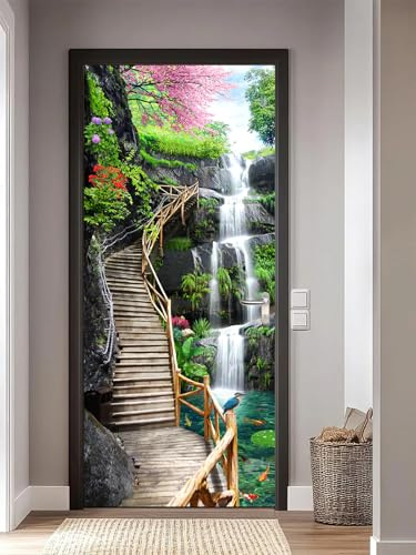 FLFK Türtapete Selbstklebend TürPoster 77x200cm-Wasserfall Bockbrücke Wohnzimmer Türaufkleber Abziehen und Aufkleben Mauer Aufkleber Zuhause Dekor(2 Stk/Set)