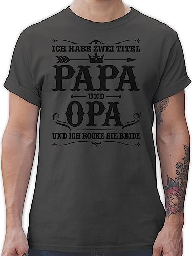 T-Shirt Herren - Geschenk zum Vatertag - Ich Habe Zwei Titel Papa und Opa - XXL - Dunkelgrau - Tshirts für opas Vatertagsgeschenk Vatertagsgeschenke Grandad Tshirt fatertaggeschenk