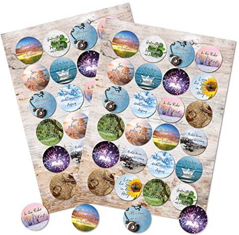 48 Sprüche Aufkleber Geburtstag Weihnachten Freunde Motivation Achtsamkeit positiv rund 4 cm Sticker Premium Made in Germany Logbuch-Verlag