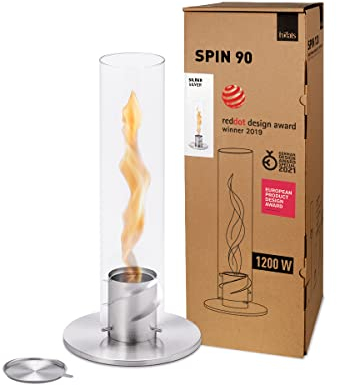 höfats - Spin 90 Silber - Tischkamin für Indoor und Outdoor - Tischfeuer, Windlicht, Gartenfackel und Bioethanolkamin aus Edelstahl