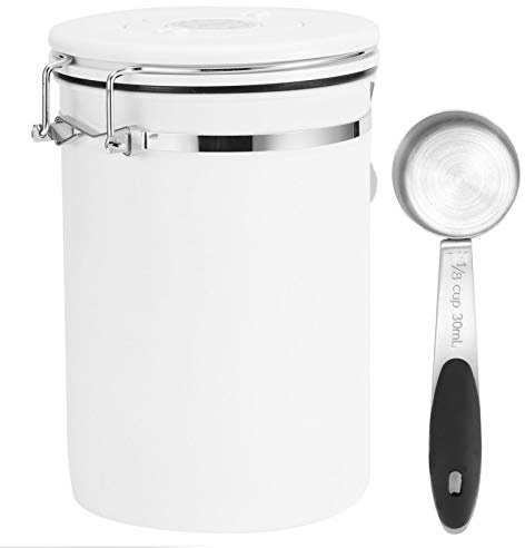 AUNMAS Boîte à café hermétique, récipient en Acier Inoxydable pour Le Pot de Coffre-Fort moulu à café de Cuisine avec cuillère à café supplémentaire(Blanc)