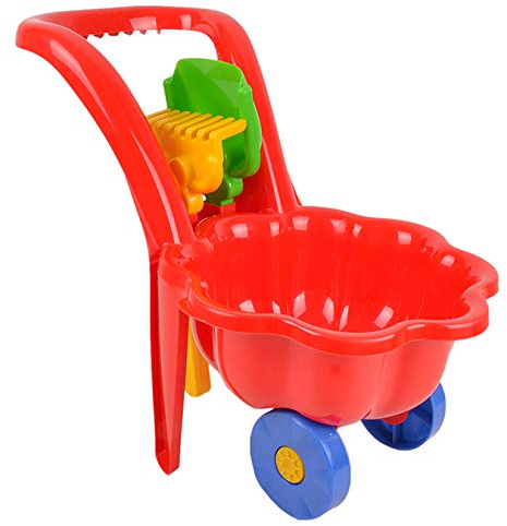 MARMAT Gartengeräte für Kinder Schubkarre Garten Kinder Spielzeug Sandspielzeug Sandkasten + Schaufel + Rechen (Rot)