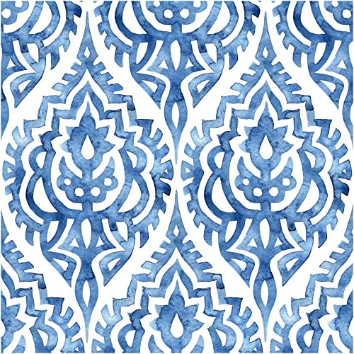 Blooming Wall DPY65 - Carta da parati autoadesiva, motivo damascato, motivo acquerello, colore: blu