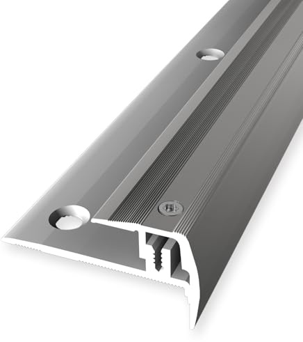 Küberit | Treppenkantenprofil 320 Euro - Step Champion | Breite: 23 mm | Höhenausgleich: 7-16 mm | Länge: 1000 mm | Aluminiumprofil | Edelstahloptik