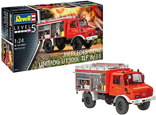 Revell Modellbausatz I Mercedes-Benz Unimog U1300L TLF 8/18 I Feuerwehrfahrzeug I 210 Teile I Maßstab 1:24 I für Kinder und Erwachsene ab 13 Jahren