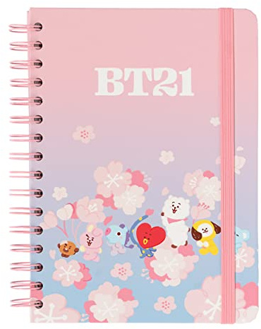 Grupo Erik BT21 Cherry Blossom Notizbuch A5 Journal Tagebuch Geschenke | Reisetagebuch Dotted Bullet Journal Hardcover Ringbuch Mädchen und Jungen Einschulung - Notizblock A5 14,8 × 21,0 cm