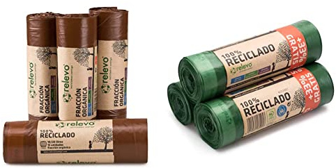 Relevo Müllbeutel, 100% recycelt, strapazierfähig, 20 l, 60 Stück, Braun & 60 Stück Müllbeutel 30L - 100% Recycelt Müllsäcke
