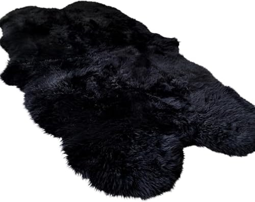 Yllig naturlig fårskinnsmatta, 180 x 120 cm Nya Zeeland fårskinn, överkast, extra tjock andningsbar fluffig filt för vardagsrum, sovrum, soffa, plysch stolskydd (svart)