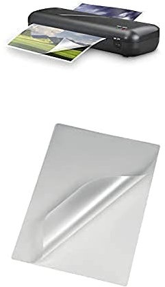 Bundle aus Hama Laminiergerät mit Laminierfolien A4, A5, A6 und für Visitenkarten (4in1 Set Laminator mit Folien, Eckenabrunder, Schneidelineal) und Zusatzfolien A4 (100 Stück)