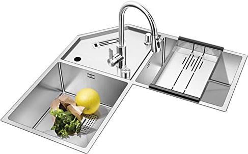 Lavello Angolare da Cucina in Acciaio Inossidabile Multifunzionale con Supporto per Coltelli, Bancone Bar, Balcone, Vino Cabinet Set