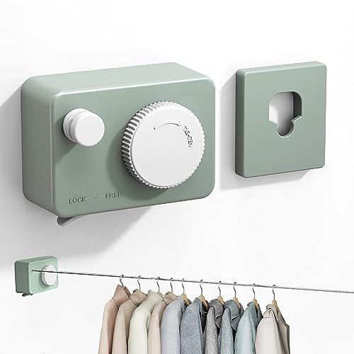 Frunimall Ausziehbare Wäscheleine,4.2M Wäscheleine Ausziehbar Wand,Fest Unsichtbare Wäscheleine Einziehbare für Balkon,Drinnen,Garten,Tragfähigkeit 20kg (Grün)