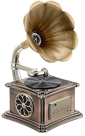 ROLTIN Giradischi, Carillon grammofono con Funzione Bluetooth retrò, Tromba Giradischi Vintage con Flash USB Integrato