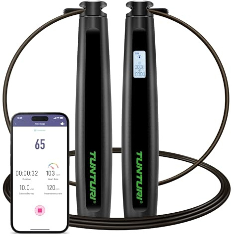 Tunturi Smart Springseil - Seilspringen - Jumping Fitness - Länge Einstellbar - Verstellbar mit Hautfreundlichen Schaum Griffe - geeignet für Kinder und Erwachsene