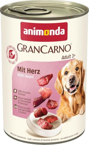 animonda GranCarno hundar våt mat med hjärta (6 x 400 g), kornfri hundmat utan socker, för vuxna hundar, med färska köttiga ingredienser