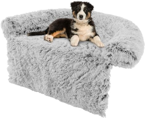 COSTWAY Hundsäng fluffig, soffa skydd hund, hundtäcke för soffa, hundkudde tvättbar, plyschsäng för små och medelstora och stora hundar katter, hundmatta av plysch, 112 x 101 x 18 cm, grå-vit