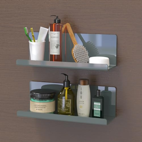 Toski Wandregal Ohne Bohren, Regal Wand Acryl 2 Stück, Schweberegal Grau 30cm, Küchenregal Hängend zum Kleben, Schwebendes Bücherregal, Bilderleiste, Kleberegal Bad, Wall Shelf