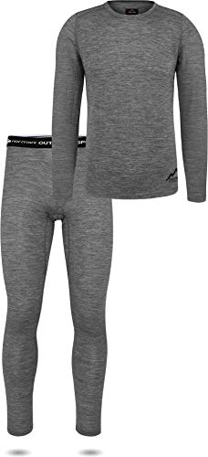 normani Herren Merino Unterwäsche-Set Garnitur (Unterhemd und Unterhose) 100% Merinowolle Thermounterwäsche Ski-Funktionsunterwäsche Farbe Meliert-Grau Größe M/50